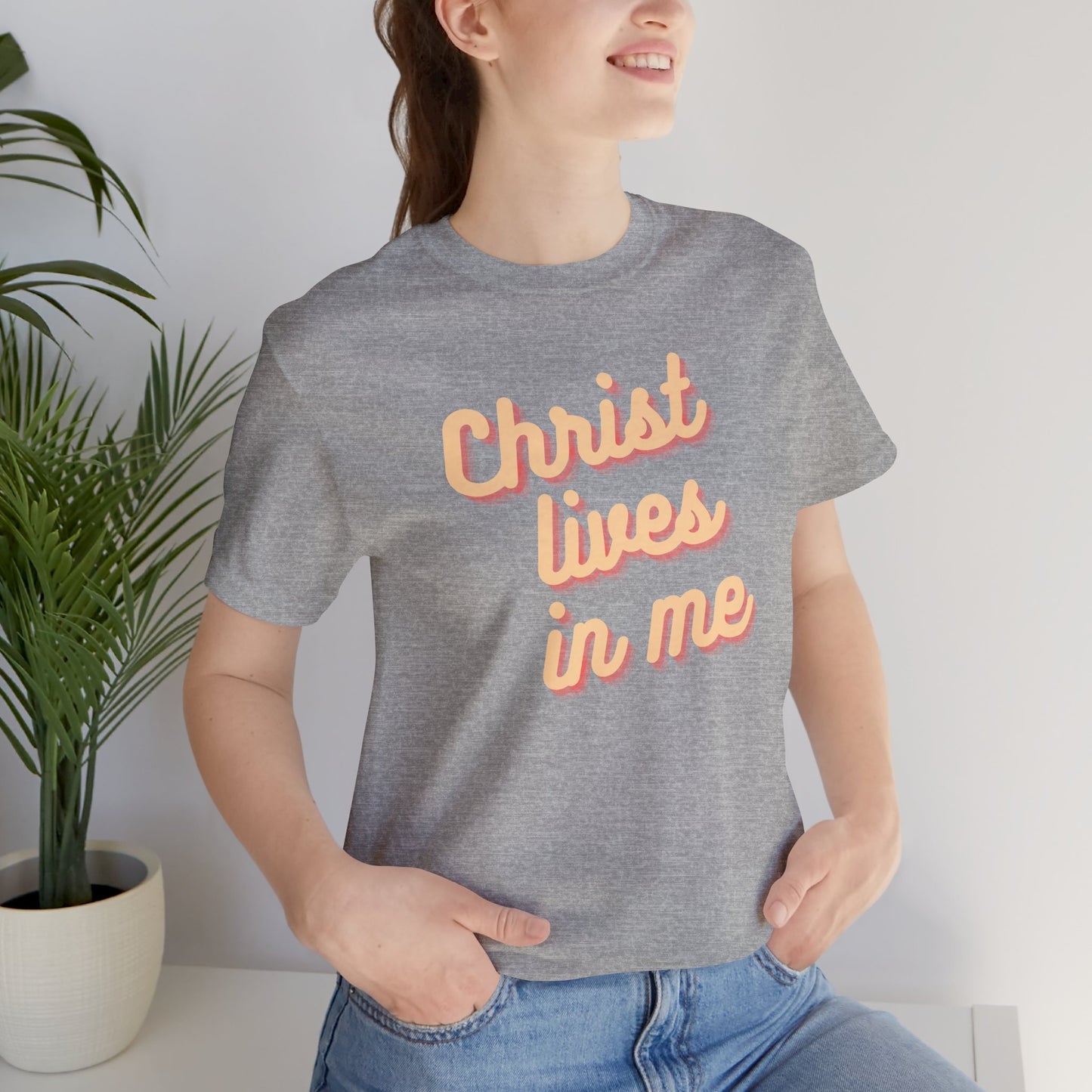 Christ Lives in Me Christian T-Shirt, Lifestyle Athletic Heather Front