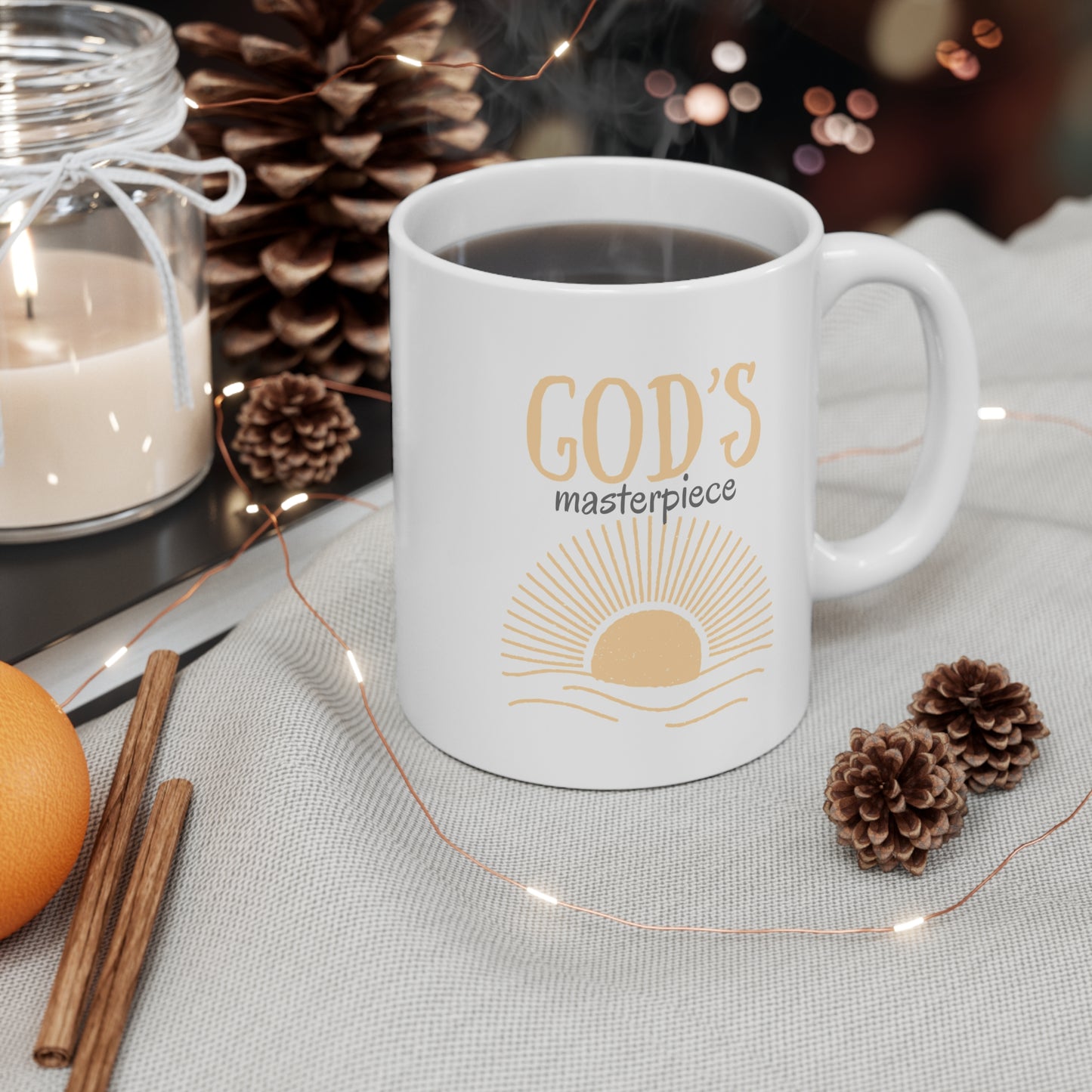 God's Masterpiece Ceramic Mug, Lifestyle Front