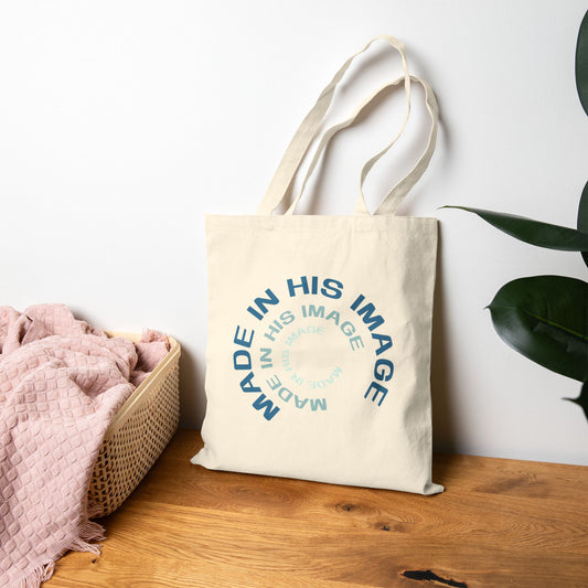 His Image Tote Bag, Lifestyle Natural Front