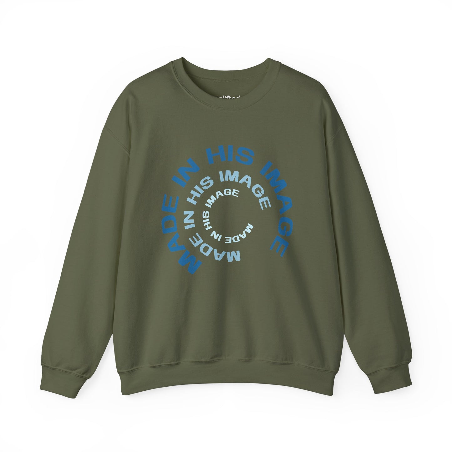 Made in His Image Crewneck, Military Green Front
