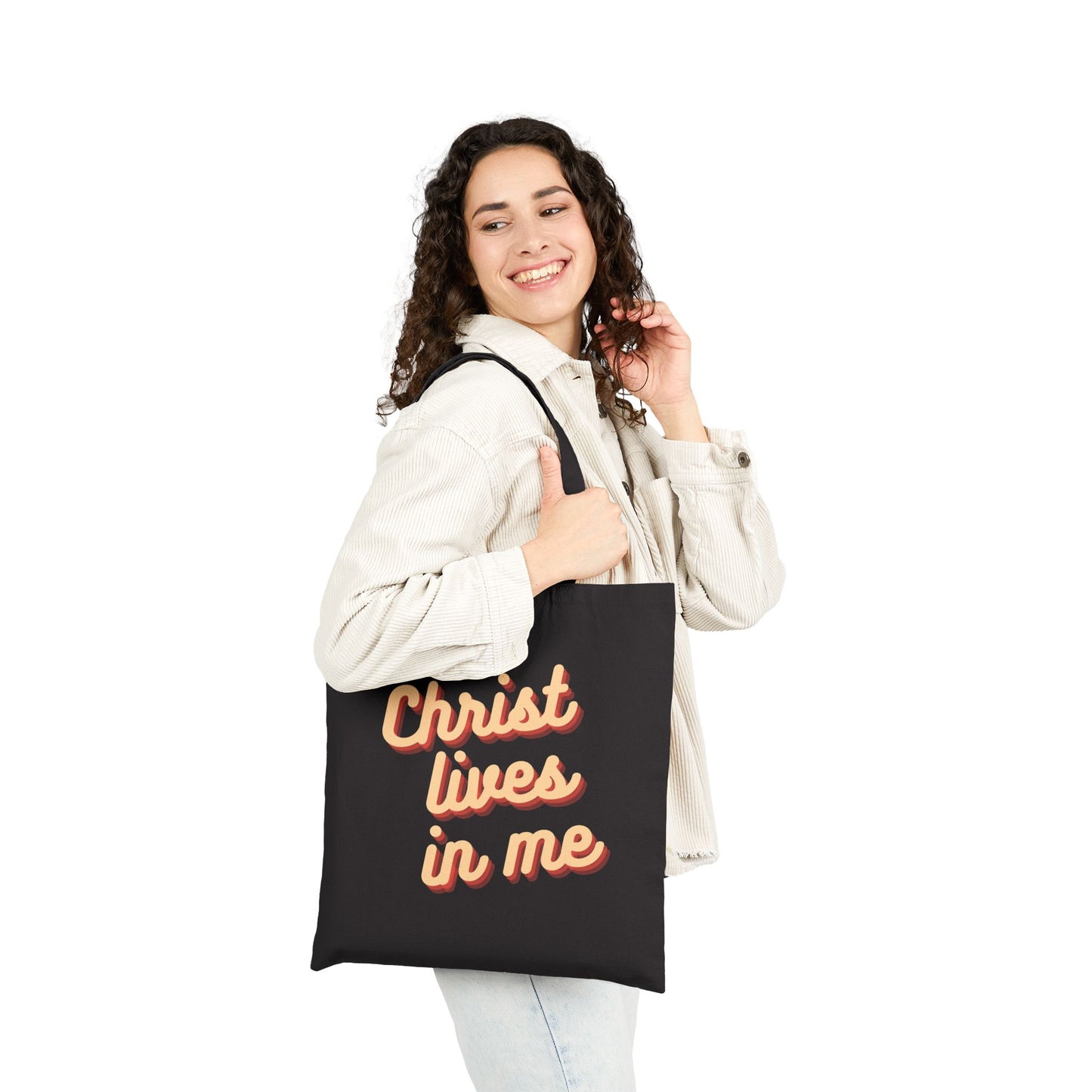 Christ Lives in Me Tote Bag, Context Black Front
