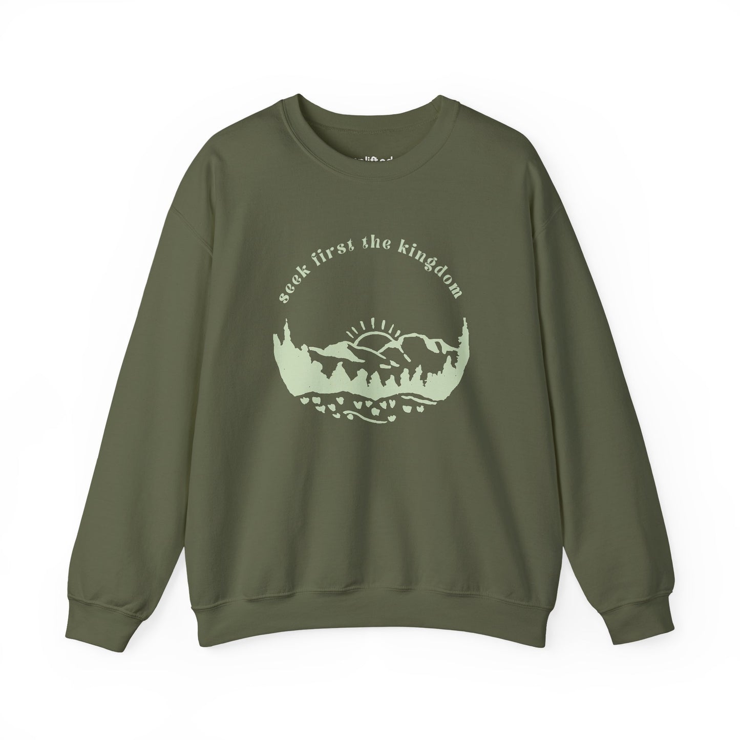 Seek the Kingdom Crewneck, Military Green Front