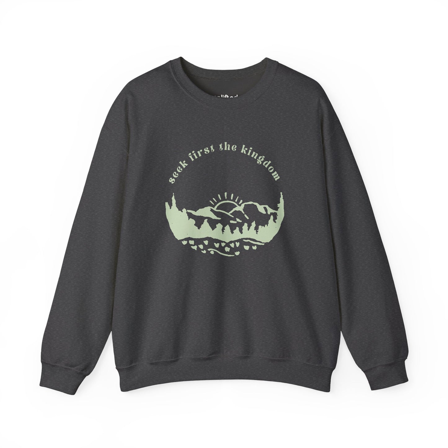 Seek the Kingdom Crewneck, Dark Heather Front