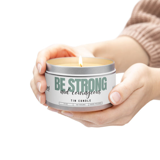 Strong and Courageous Tin Candle, Context Silver Open