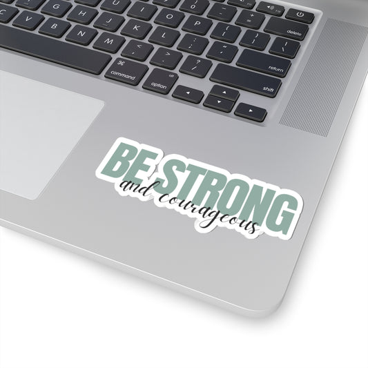 Strong and Courageous Vinyl Sticker, Lifestyle Laptop Front