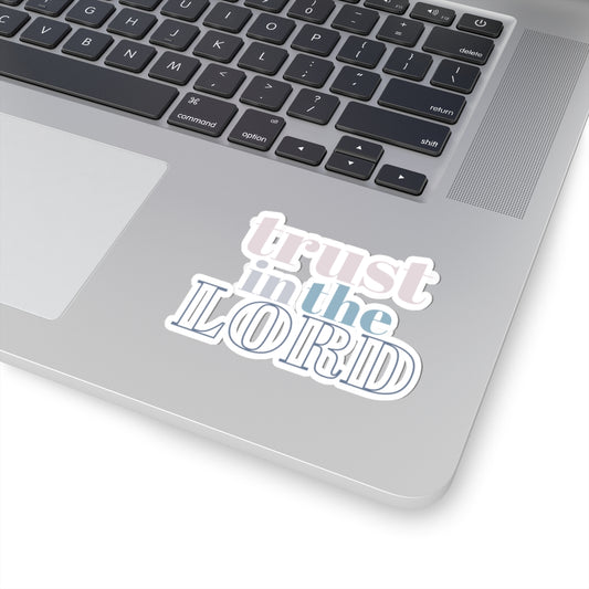 Trust the Lord Vinyl Sticker, Lifestyle White Laptop Front