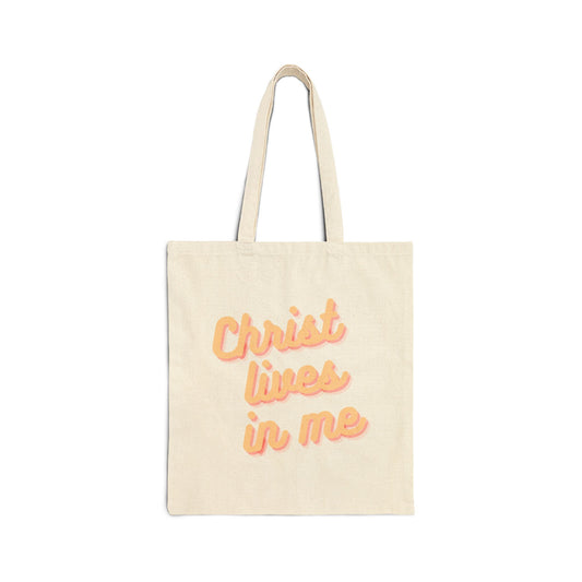 Christ Lives in Me Tote Bag, Natural Front