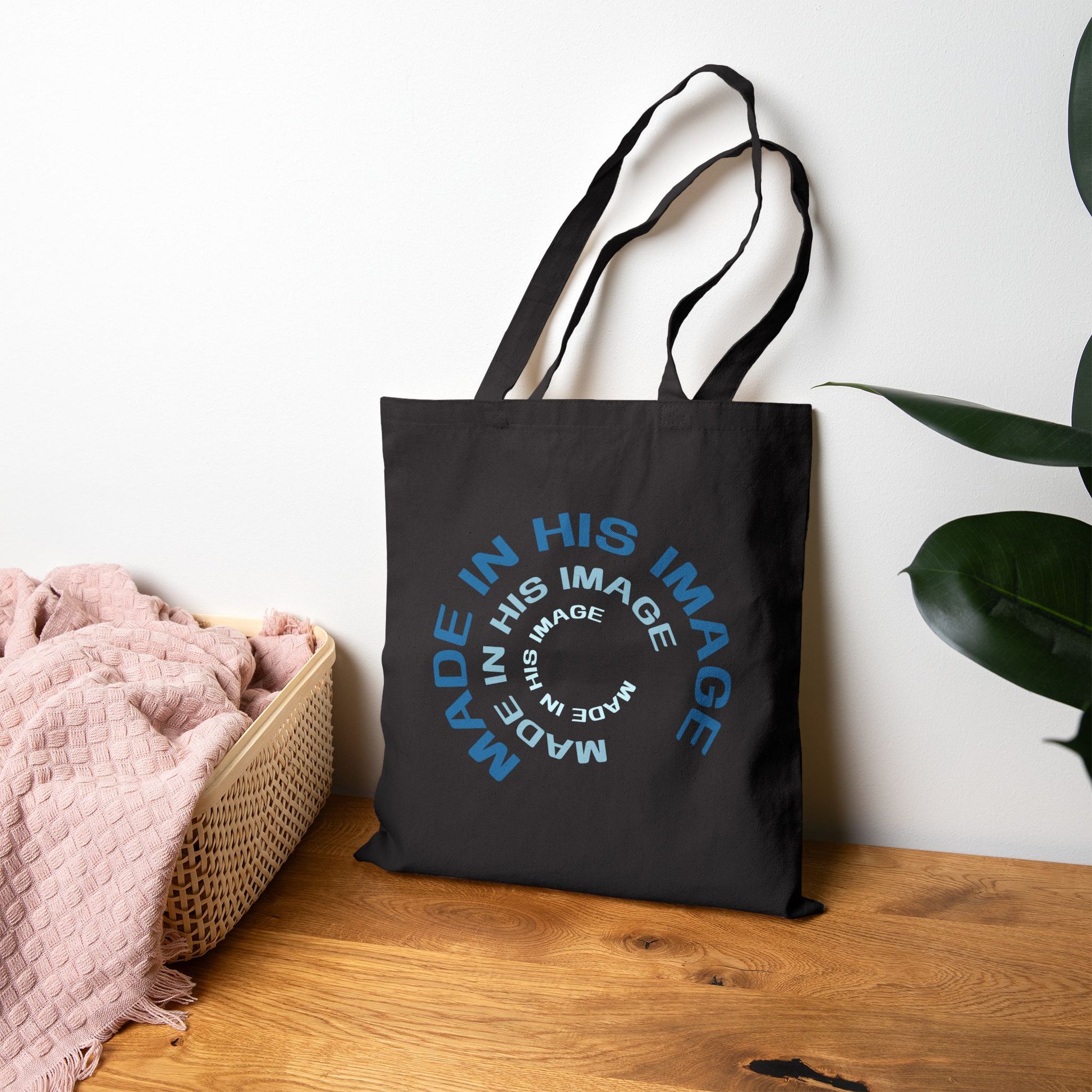 His Image Tote Bag, Lifestyle Black Front