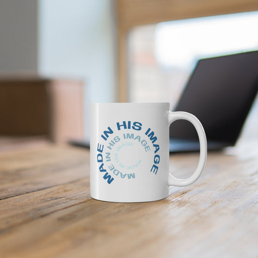 Made in His Image Christian Mug, Context Front