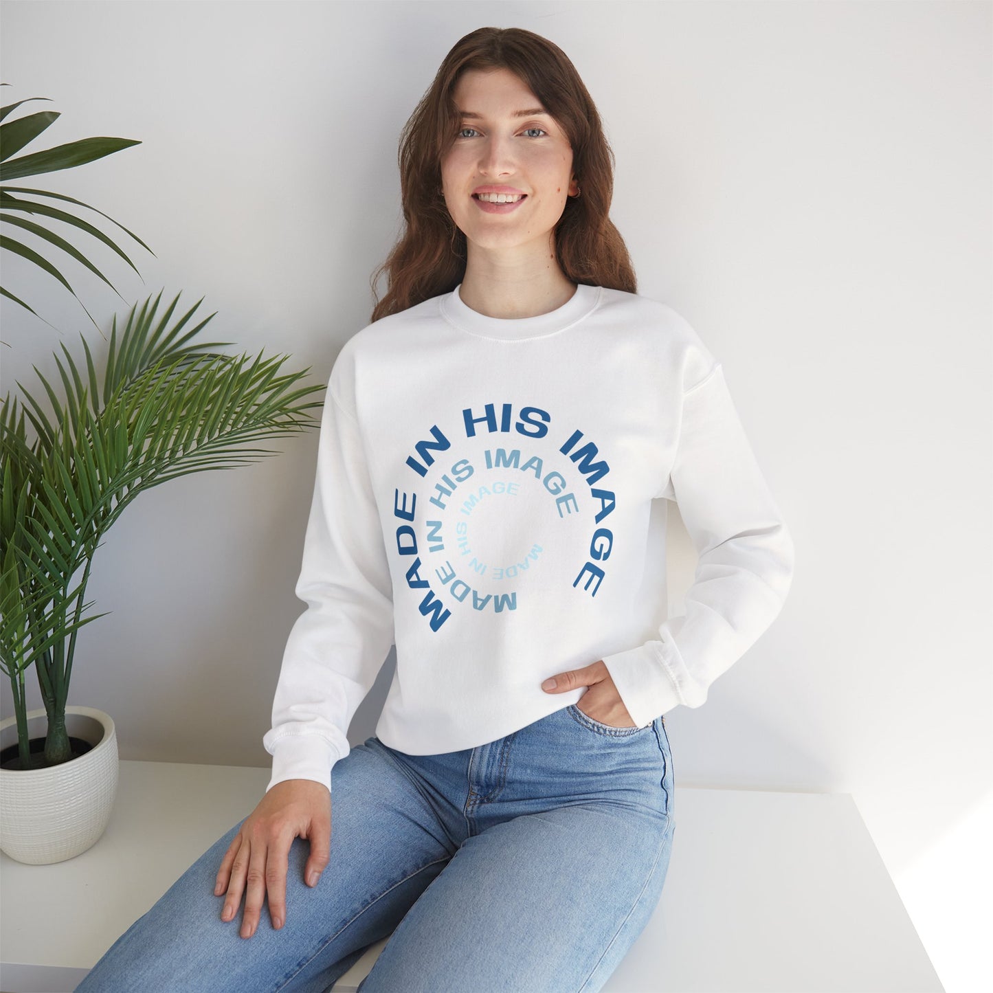 Made in His Image Crewneck, Lifestyle White Front