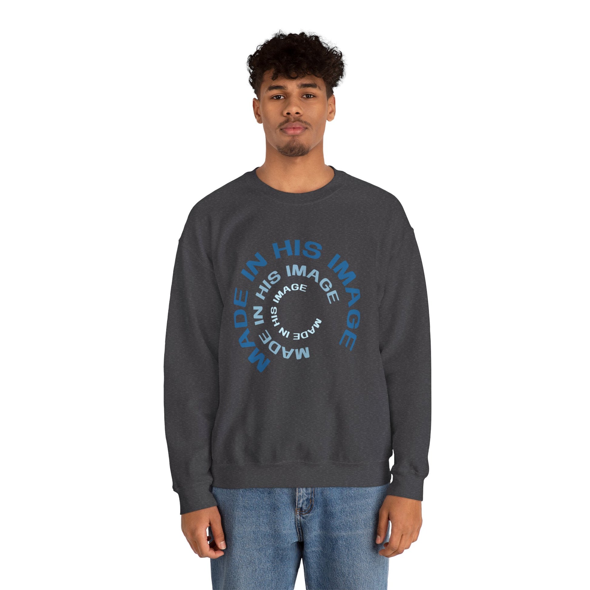 Made in His Image Crewneck, Context Dark Heather Front