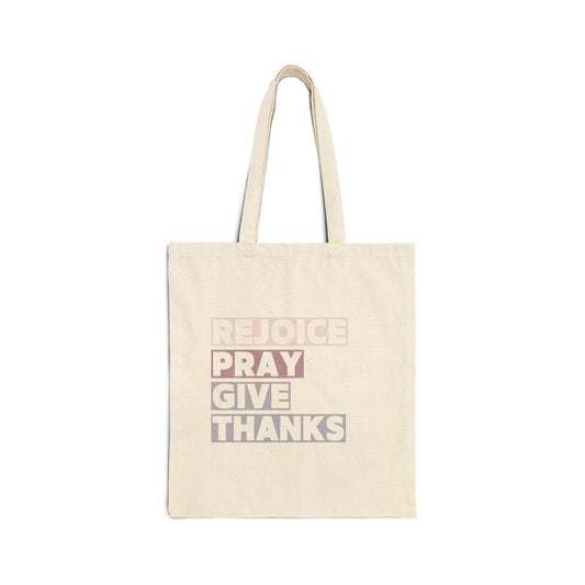 Rejoice Pray Thanks Tote Bag, Natural Front