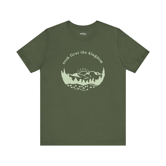 Seek the Kingdom Christian T-Shirt, Military Green Front
