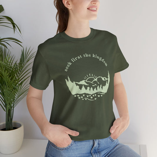 Seek the Kingdom Christian T-Shirt. Lifestyle Front