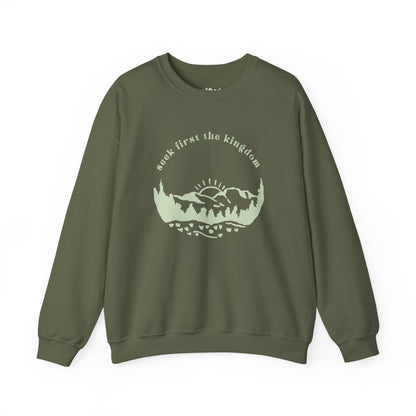 Seek the Kingdom Crewneck, Military Green Front