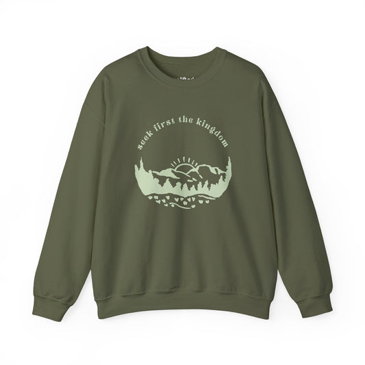 Seek the Kingdom Crewneck, Military Green Front
