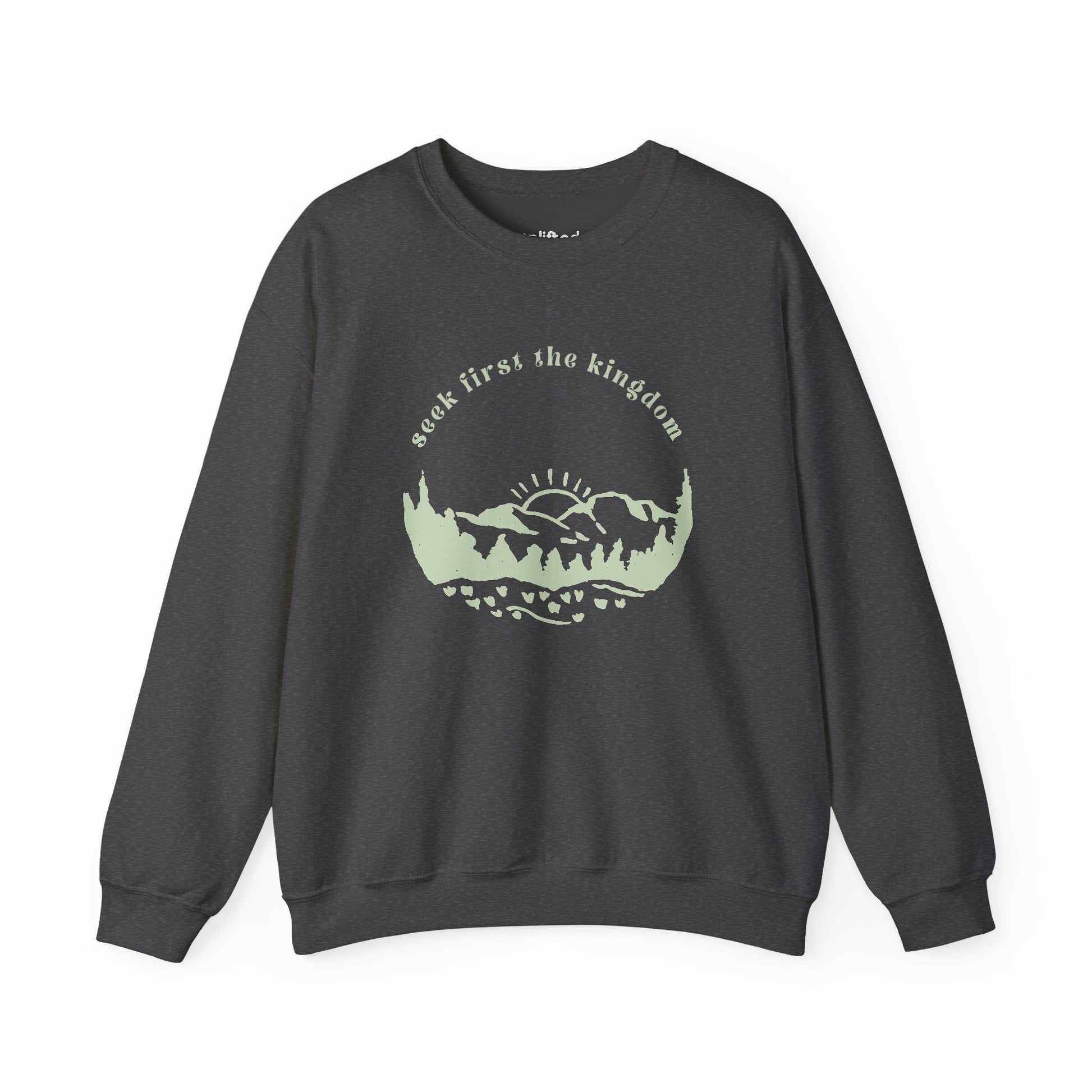Seek the Kingdom Crewneck, Dark Heather Front