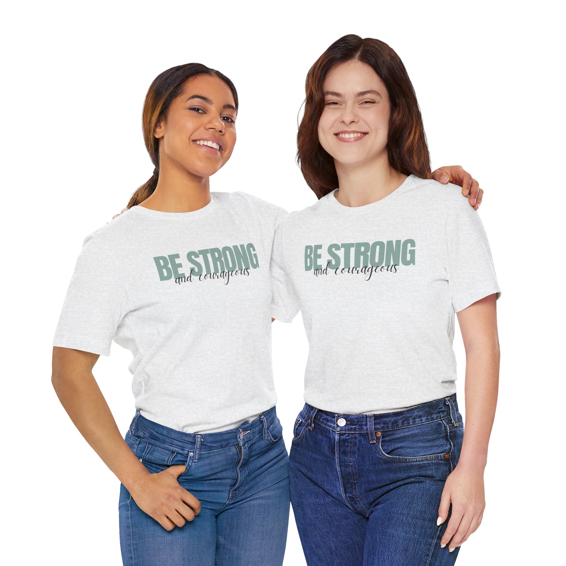 Strong and Courageous Christian T-Shirt, Lifestyle Ash Front