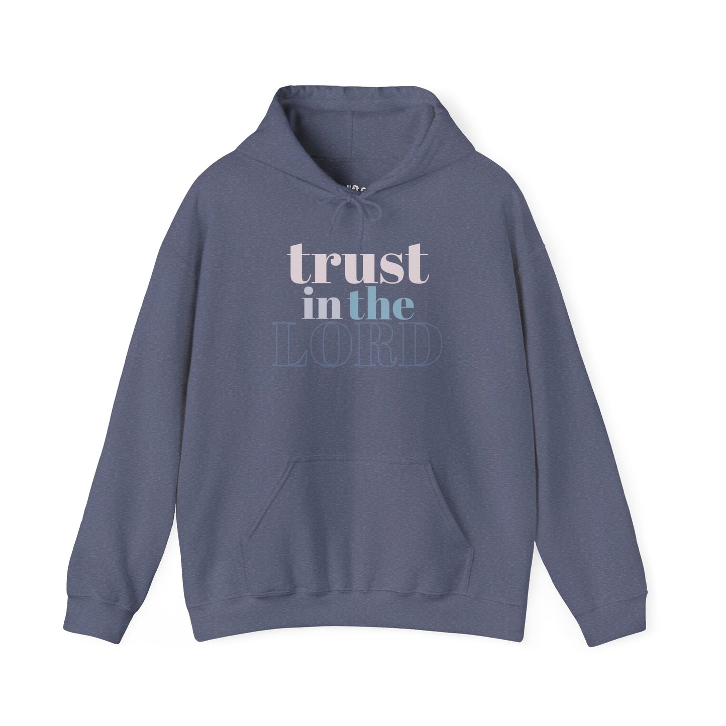 Trust in The Lord Hoodie, Heather Navy Front