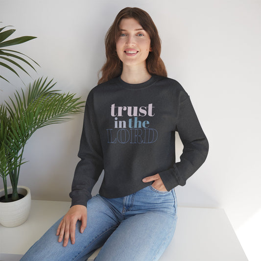 Trust the Lord Crewneck, Lifestyle Dark Heather Front