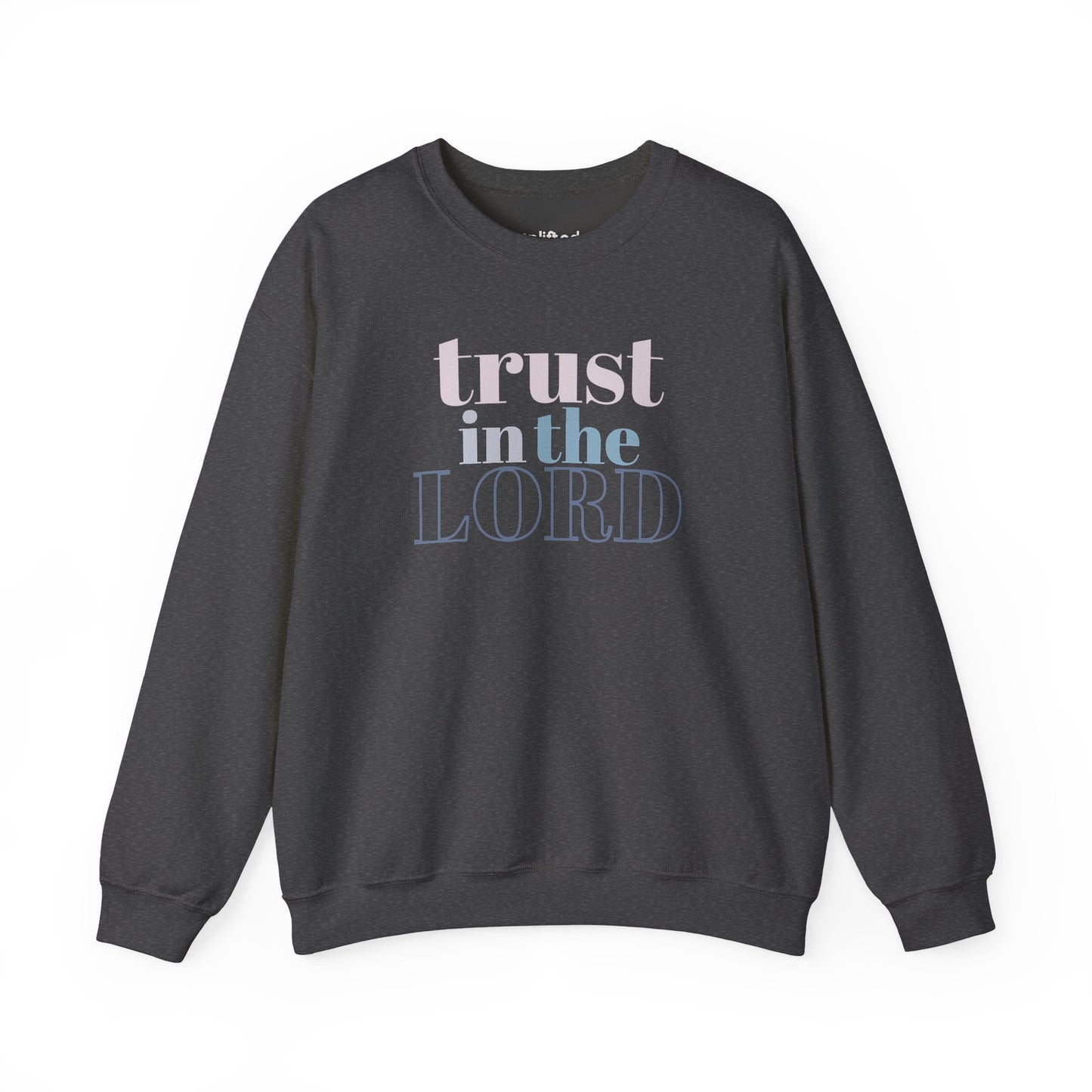Trust the Lord Crewneck, Dark Heather Front