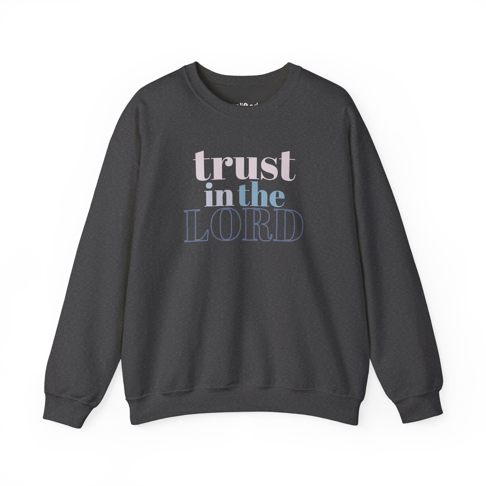 Trust the Lord Crewneck, Dark Heather Front