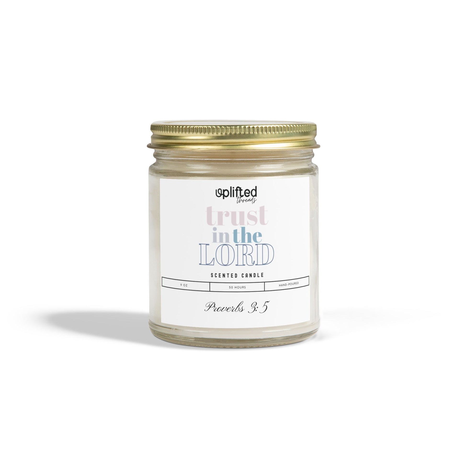 Trust the Lord Scented Candle, Lid Closed Front